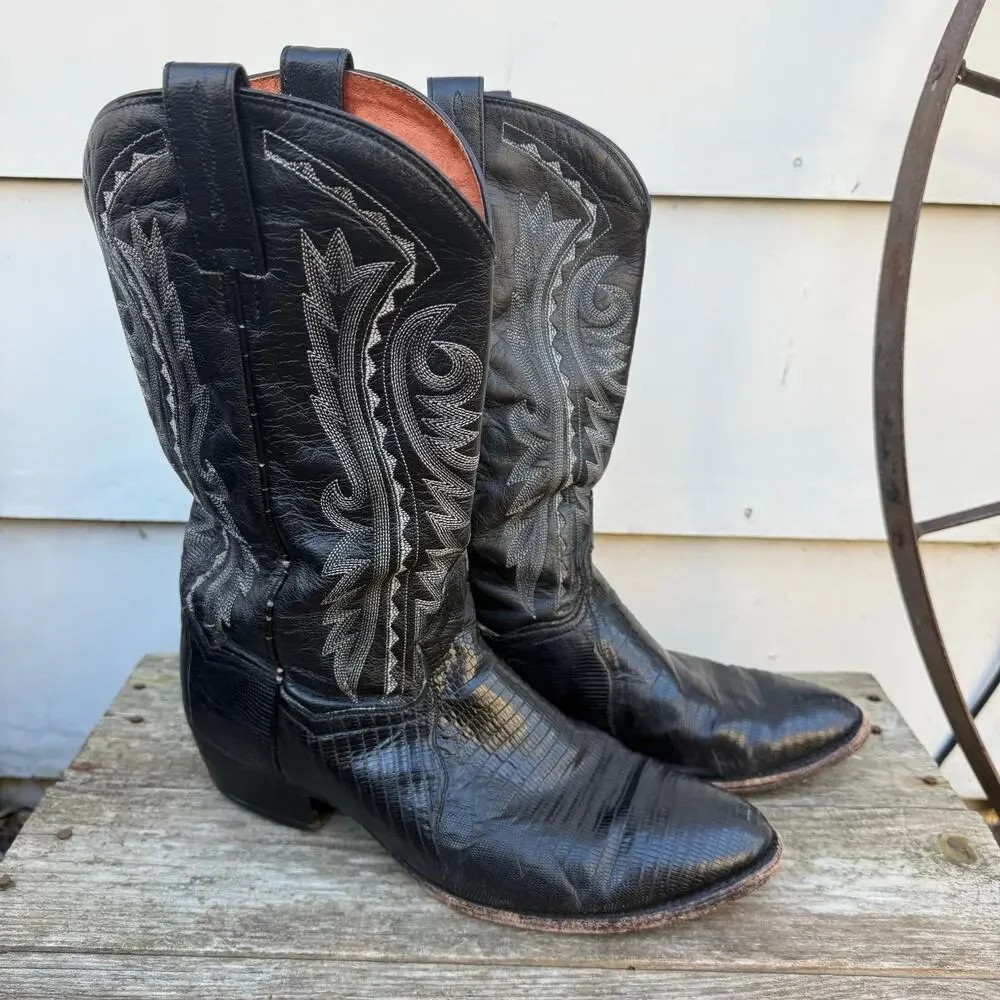 Dan Post DP2350R Men's Raleigh Western Boots Black Teju Lizard Round Toe 9 1/2EW
